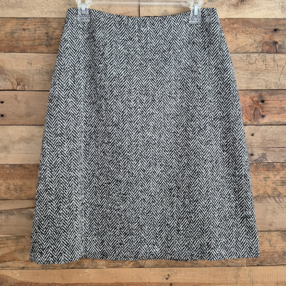 Caslon Wool Tweed A-line Skirt Sz 6 Black White Herringbone Officecore Academia